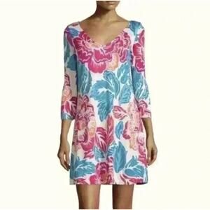 Diane Von Furstenberg Dress Womens 10 Multicolor Floral Silk Jersey Shift Mini